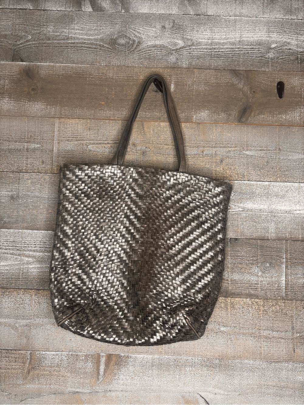 Christopher Kon leather Woven Metallic silver Tote Bag - work career office bag